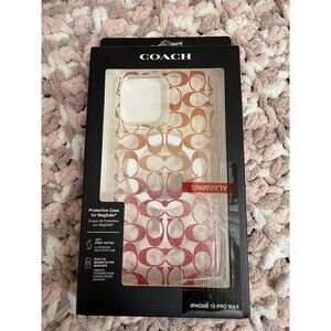Coach iPhone 15 Pro Max MagSafe Protective Case Signature C  Pink Sparkle Ombré